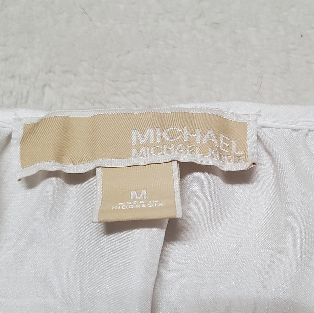 Retro Michael Kors Pearl Crinkled Satin Raglan Sleeve Smocked Waist Blouse Med - Picture 9 of 10